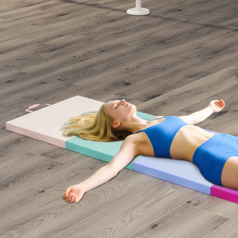 SPORTNOW Tapis de Gymnastique Pliable de 5 cm d'Épaisseur avec Poignées de Transport et Sac pour Yoga Aérobic Multicolore