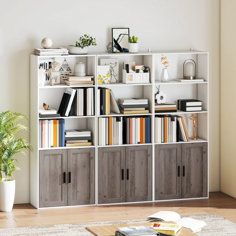 HOMCOM Estantería para Libros Estrecha Librería con Puertas Estantes Abiertos y Armario 60x30x149,5 cm Blanco y Marrón