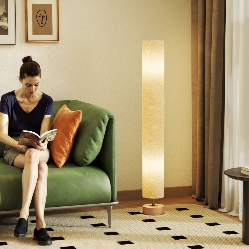 HOMCOM LED Floor Lamp for Living Room, 120cm Modern Standing Lamp with 3000K/4500K/6500K Colour Temperatures, Linen Shade and Wooden Base, Grey