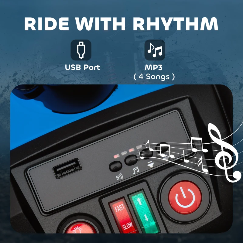 AIYAPLAY Quad Elettrico per Bambini, a 24V con 4 Ruote, Fari, Porta USB e Funzione MP3, 3-8 Anni, Blu