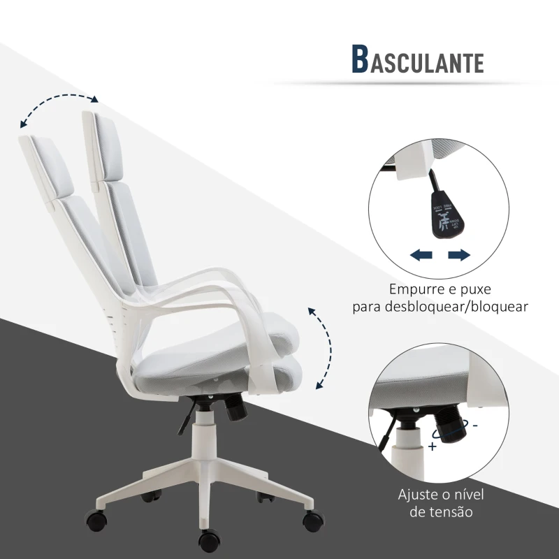 HOMCOM Cadeira de Escritório Giratória de Malha com Função de Inclinação Altura Ajustável e Encosto Alto 63x63x117-127 cm Cinza