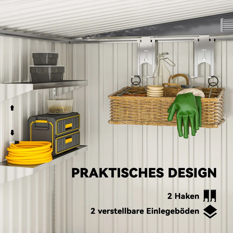 Outsunny Metall Gerätehaus 2,81m² 154x206,5x181 cm Geräteschuppen mit Pultdach Fundament(m-5)