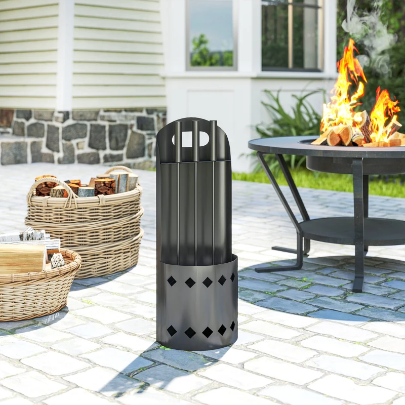 Outsunny Set de herramientas para chimenea 4 piezas, accesorio herramientas chimenea con escoba pala atizador y soporte, en metal negro