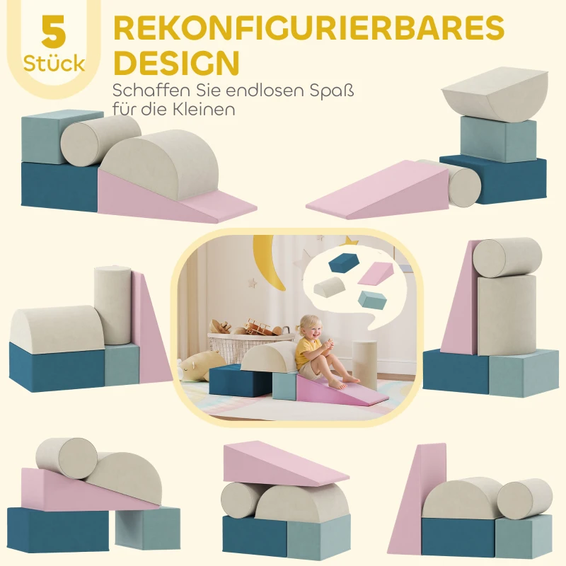 AIYAPLAY Speelset met 5 Schuimblokken voor Kinderen met Afneembare Hoezen, Psychomotorische Blokken voor Klimmen en Kruipen, Multicolor(m-4)
