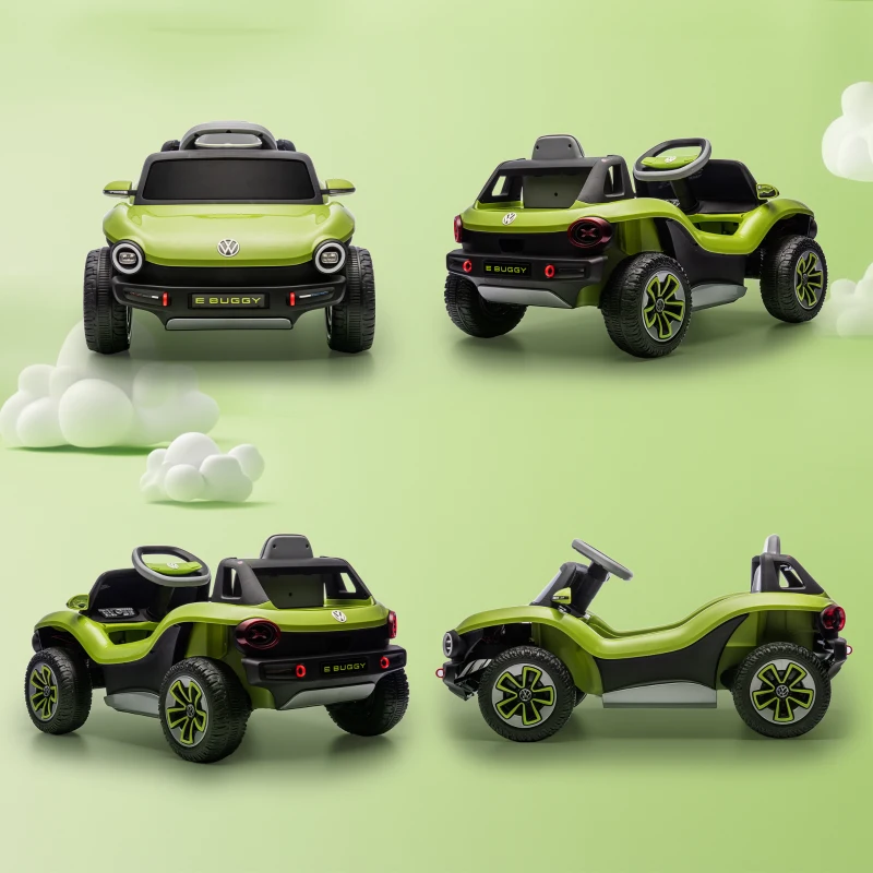 AIYAPLAY Auto Elettrica per Bambini dai 3 Anni, Volkswagen E-Buggy 12V con Telecomando 2,4 G, Ruote con Sospensione, Verde