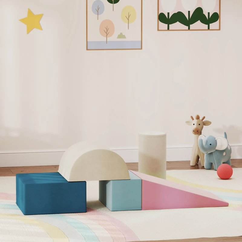 AIYAPLAY Speelset met 5 Schuimblokken voor Kinderen met Afneembare Hoezen, Psychomotorische Blokken voor Klimmen en Kruipen, Multicolor(m-10)