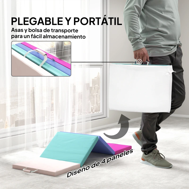 SPORTNOW Colchoneta Gimnasia Plegable de 2 Pulgadas de Grosor con Asas de Transporte y Bolsa para Yoga Aeróbic Multicolor