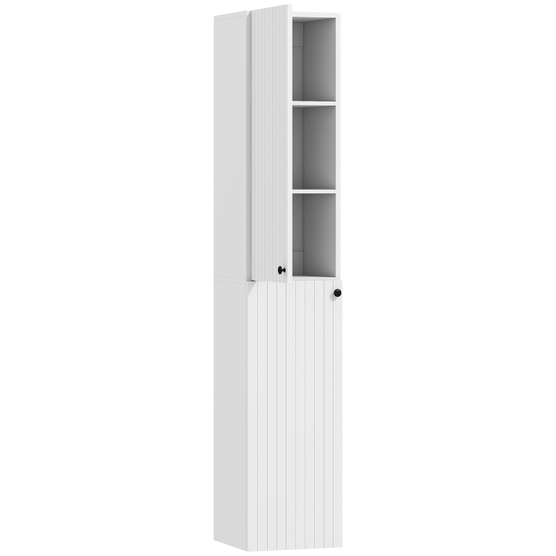 HOMCOM Wandmontierter Badezimmerschrank, lackierte Oberfläche, 6 Regale, MDF, Weiß