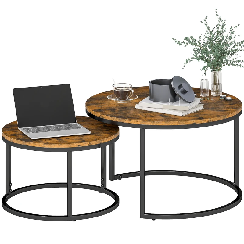 HOMCOM Set of Two Wood-Effect Stacking Tables - Rustic Brown