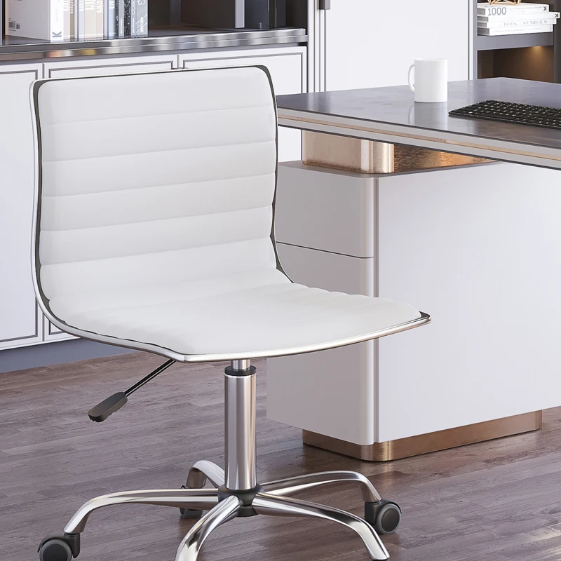 HOMCOM Cadeira de Escritório sem Apoio para os Braços Cadeira de Escritório Giratória com Altura Ajustável 48x52x78-90 cm Branco