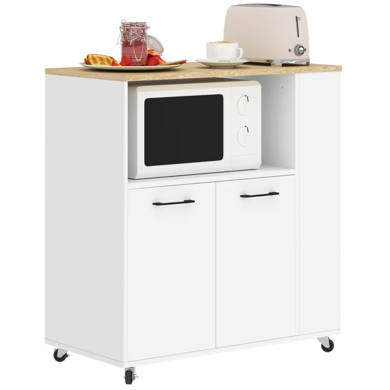 HOMCOM Desserte de cuisine à roulettes, Îlot central cuisine avec plan de travail et étagère réglable, 75x40x80,5cm, blanc
