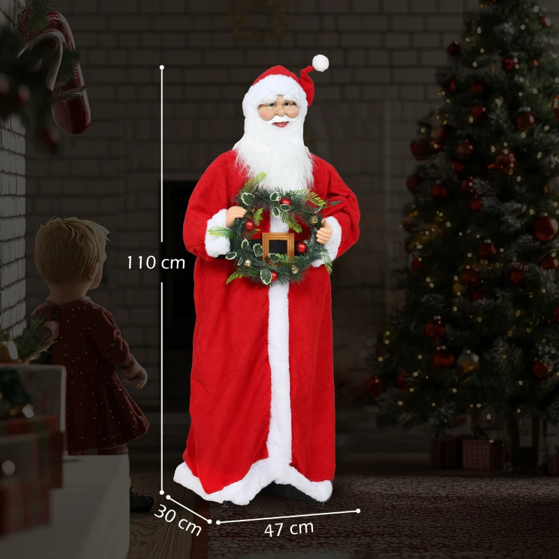 HOMCOM Figurine de Père Noël, debout de Père Noël, commande vocale, musique festive, bras pliables, 110 cm, rouge(m-3)