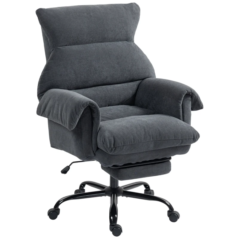 HOMCOM Silla de Escritorio con Reposapiés Respaldo Reclinable y Alto Asiento y Reposabrazos Anchos Acolchado Grueso Gris Oscuro