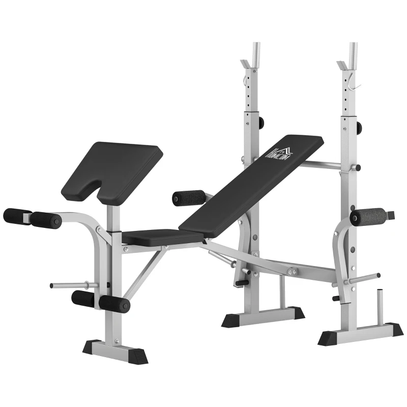 HOMCOM Adjustable Weight Bench with Squat Rack, Heavy Duty Bench Press Rack with Preacher Curl Pad, Leg Developer, Barbell Rack, Butterfly, Home Gym Strength Training Multiuse Workout Bench, Grey