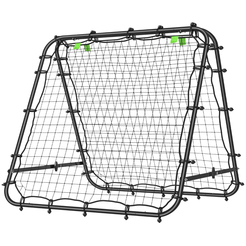 HOMCOM Filet de rebond double face 91 x 91 cm filet de rebond football pliable réglable dans 5 angles structure en acier noir