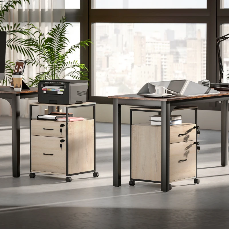 Vinsetto Cajonera de Oficina Cajonera para Escritorio con 2 Cajones y Ruedas para Tamaño Carta A4 44x40x66,5 cm Tono Madera