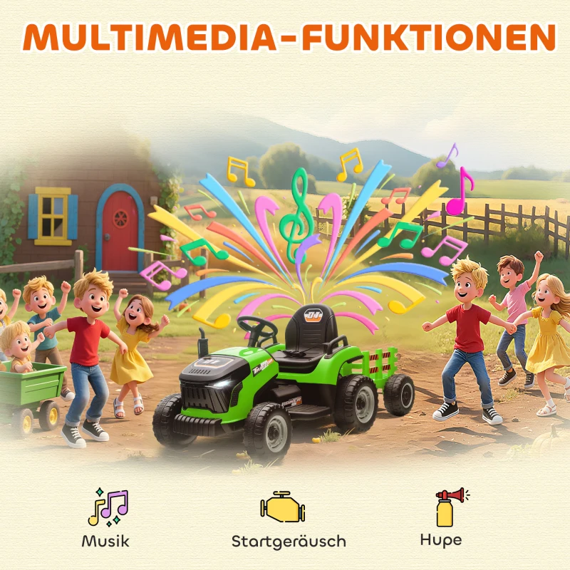 AIYAPLAY Elektrischer Kindertraktor, Aufsitz-Traktor mit Fernbedienung, Soft-Start, für Kinder im Alter von 3-8 Jahren, Grün(m-8)