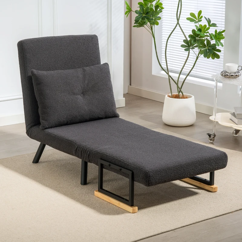 HOMCOM Poltrona Convertível em Cama Poltrona 3 em 1 Convertível em Cama com Encosto Ajustável em 5 Níveis 63x73x81 cm Cinza