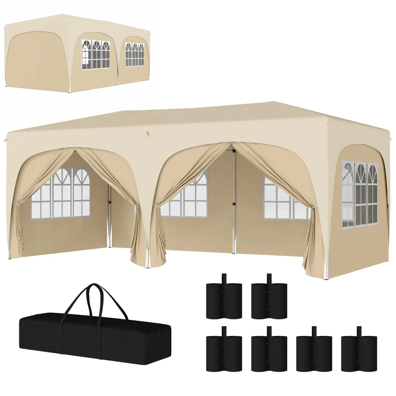 Outsunny 3 x 6 m Pop-up Pavillon mit Seitenwänden, UPF50+ höhenverstellbares Gartenzelt mit Tragetasche und Sandsäcken
