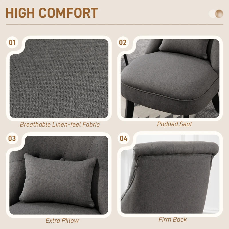 HOMCOM Fabric Single Sofa Dining Chair Tub Chair Upholstered W/ Pillow Solid Wood Leg Home Living Room Furniture Charcoal Grey