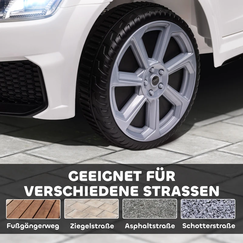 HOMCOM Kinder-Elektroauto Audi TT RS Roadster, 3 km/u, Afstandsbediening, LED, USB, Wit(m-8)
