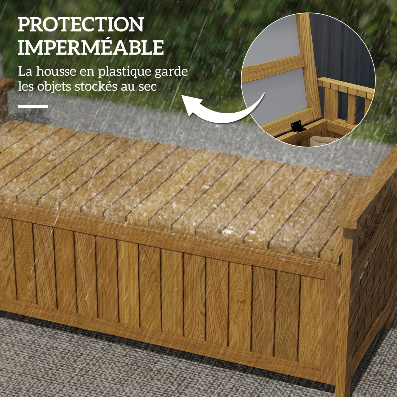 Outsunny Banc de jardin 2 places en bois avec rangement de 151L banc d'extérieur avec accoudoirs 128,5 x 56 x 53,5 cm marron