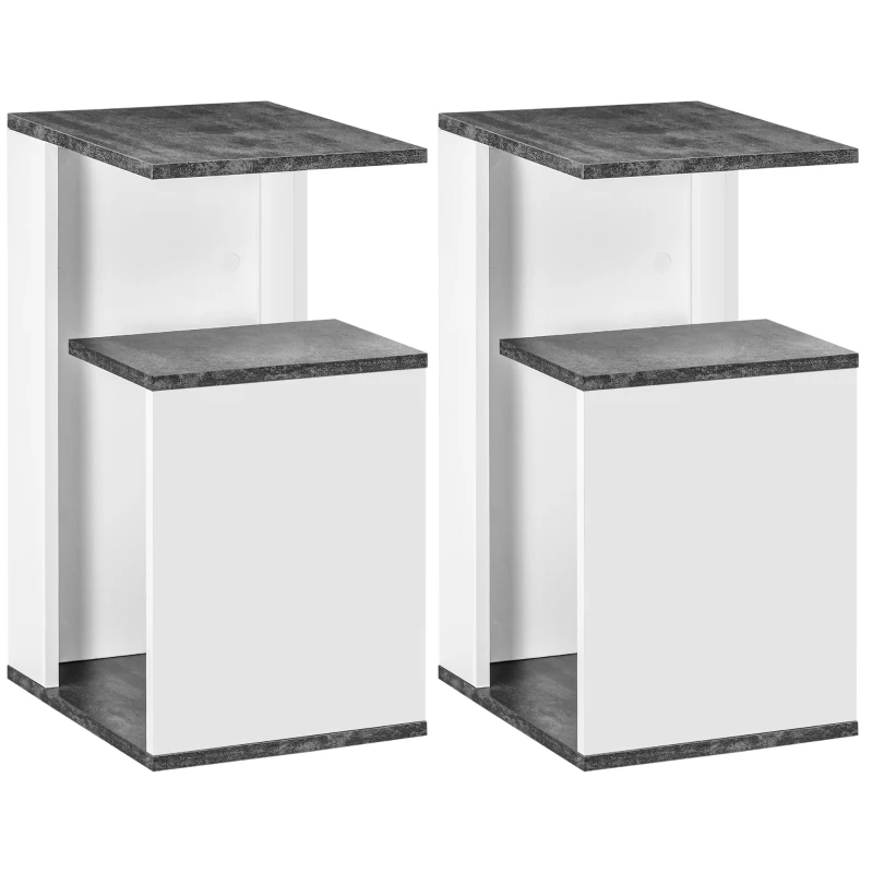 HOMCOM Set 2 Comodini Moderni dal Design Irregolare con Ripiano Aperto in Truciolato, 35x29.5x60 cm, Grigio e Bianco