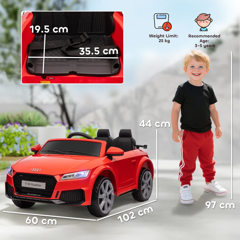 HOMCOM Mașină Electrică AUDI TT pentru Copii, Mașină Electrică cu Telecomandă, USB, Uși cu Deschidere și Faruri LED, 102x60x44 cm, Roșu