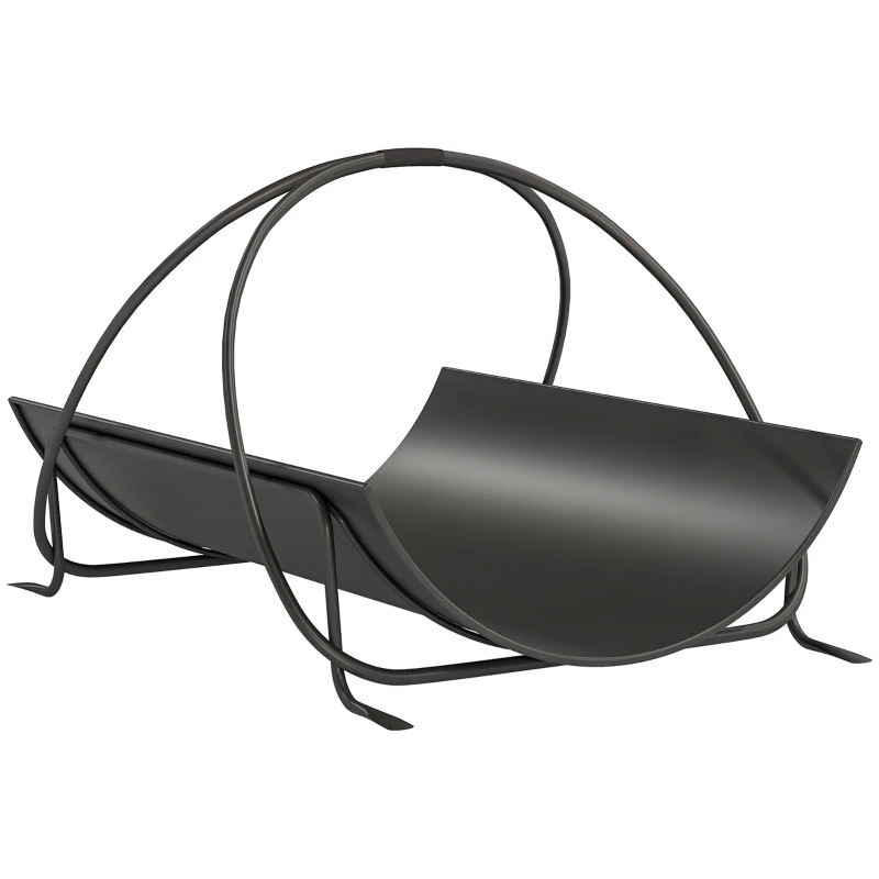 Outsunny Kaminholzregal für innen 51 x 38 x 33cm geometrische Brennholzregal mit Griff aus Metall, Schwarz