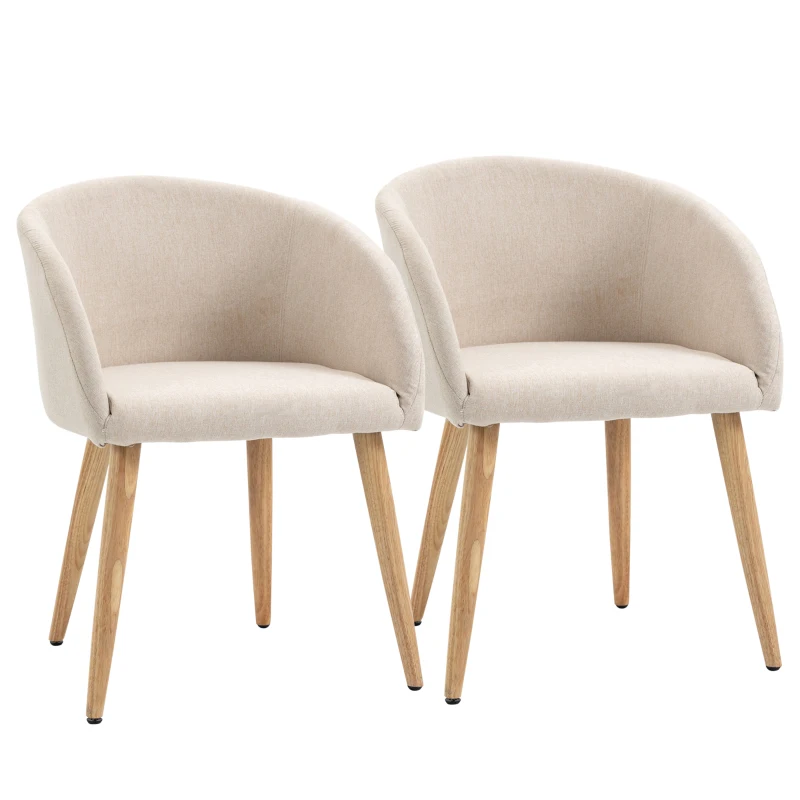 HOMCOM Set di 2 Sedie da Pranzo Stile Scandinavo Imbottite in Tessuto, 55x56x74 cm, Beige