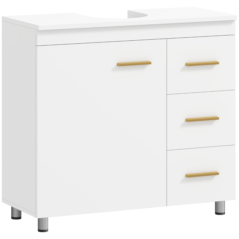 HOMCOM Badezimmer-Unterschrank, 3-stufiges Design, MDF, Spanplatte, Weiß