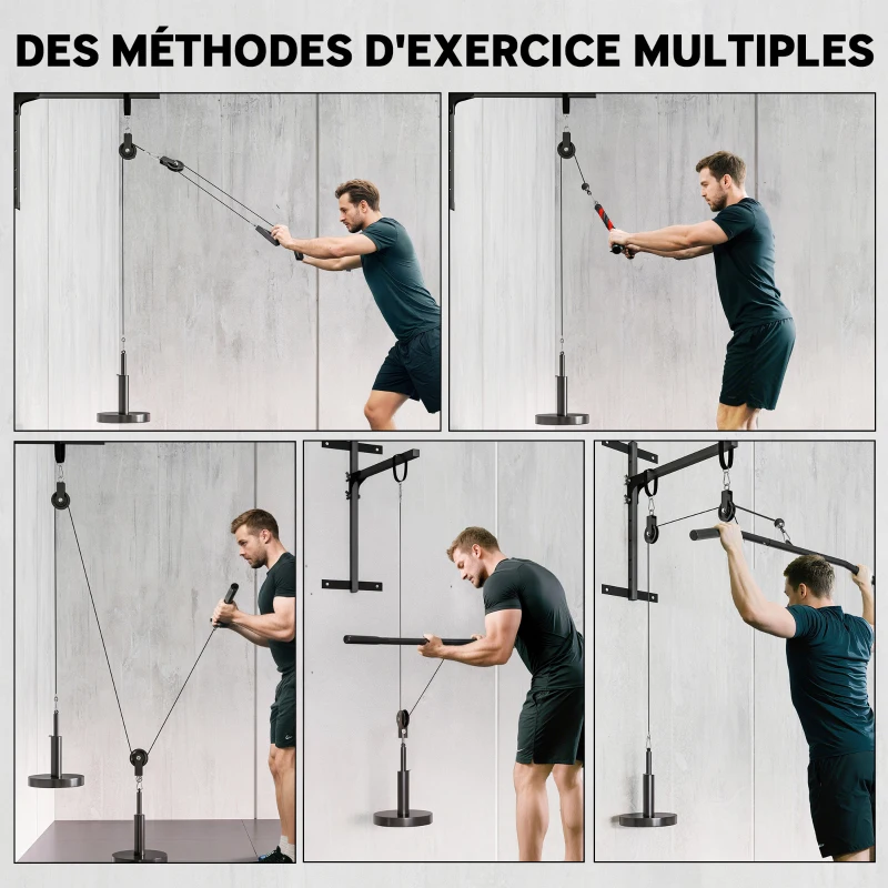 SPORTNOW Poulie musculation maison, cable machine musculation exercices de flexion des biceps, des triceps et des bras