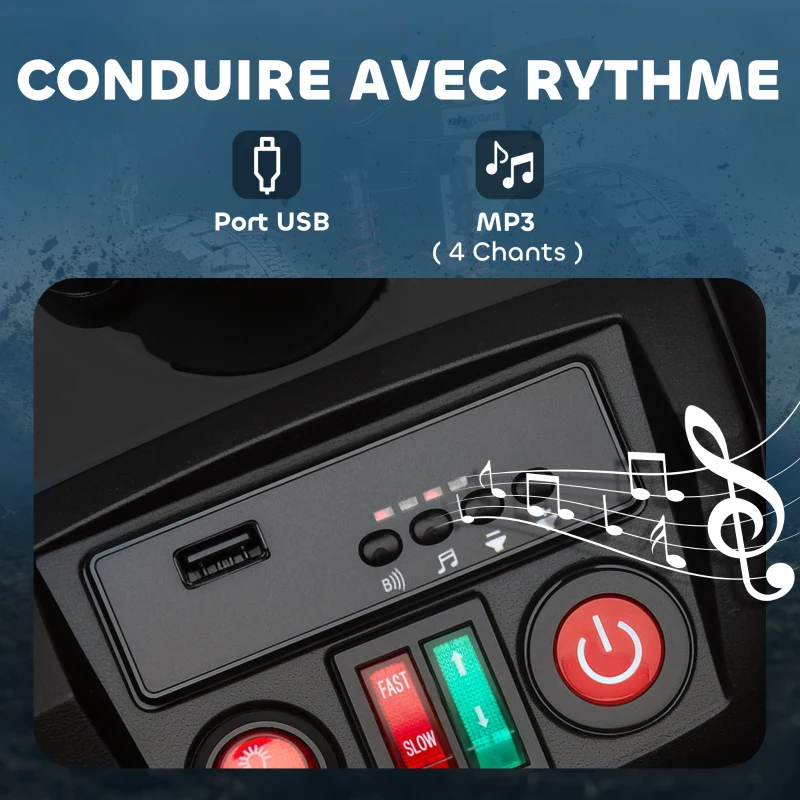 AIYAPLAY Quad électrique enfant 24V, voiture électrique enfants ATV, double moteur, phares, port USB et MP3, 109x68,5x76cm, noir