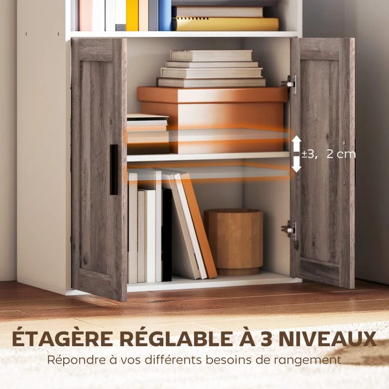 HOMCOM Bibliothèque meuble de rangement 5 niveaux avec compartiments ouverts et 1 placard, 60 x 30 x 149,5 cm, blanc