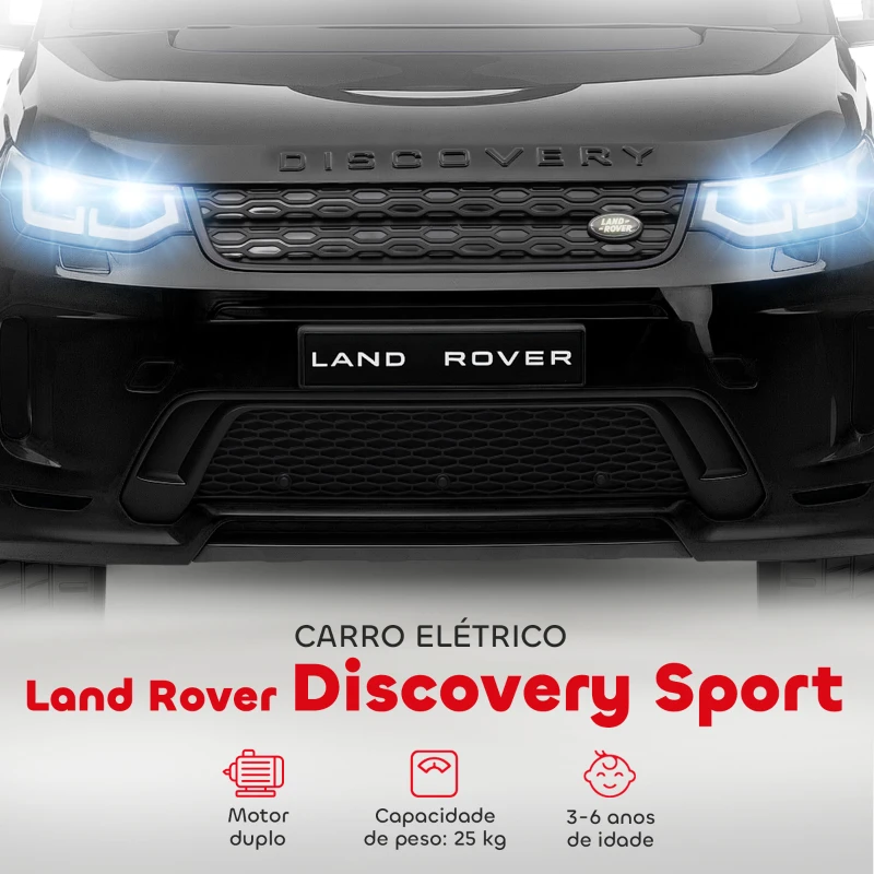 AIYAPLAY Carro Elétrico para Crianças com Licença Land Rover Discovery Sport Bateria 12V Faróis Buzina e Música 106x65,5x51 cm Preto