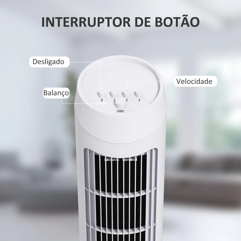 HOMCOM Ventoinha de Coluna 45W Ventoinha de Coluna Silenciosa com 3 Velocidades e Oscilação 70° para Sala Quarto Ø27x75 cm Branco