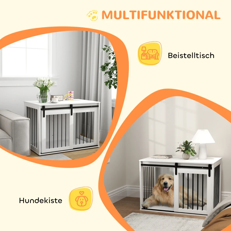 PawHut Hundebox mit Schiebetür, Belüftung, Spanplatte und Stahl, 98 x 58 x 61 cm, Walnuss(m-5)