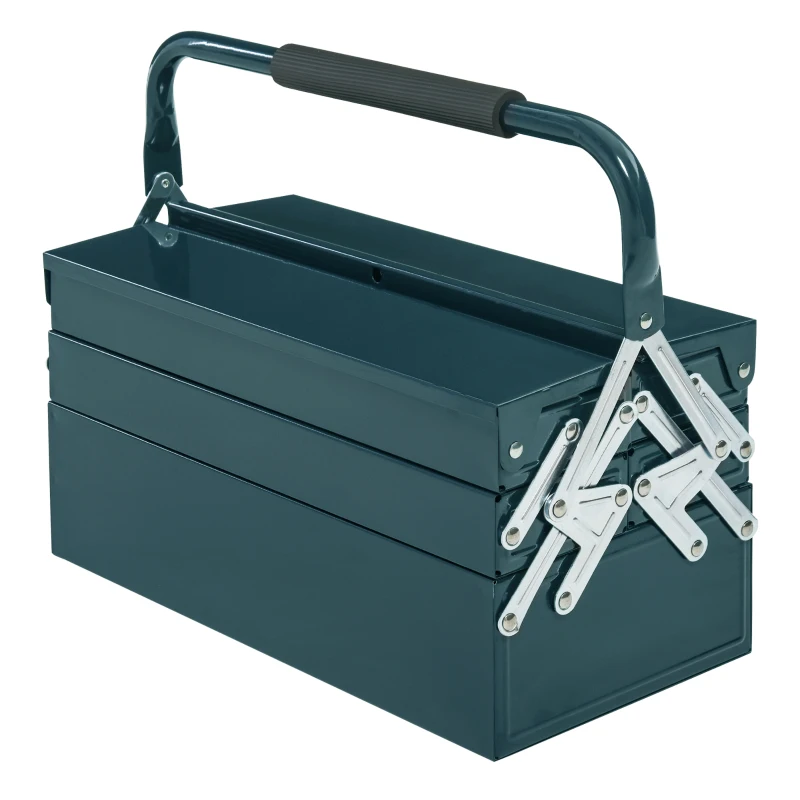 DURHAND Caja de Herramientas Metálica Plegable con 5 Bandejas y Asa para Taller Garaje 45x20x34,5 cm Verde Oscuro