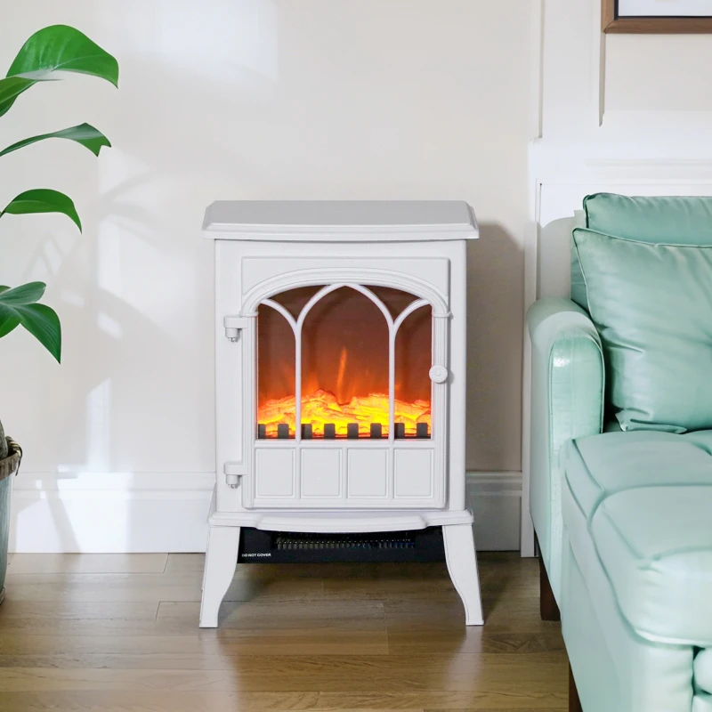 HOMCOM Cheminée électrique sur pied 1000/2000 W, fausse cheminée décorative avec effet flamme LED, blanc