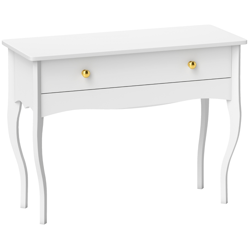 HOMCOM Masă de Toaletă Elegantă cu Sertar Spațios din Lemn Alb 100x40x74 cm