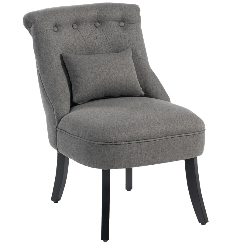 HOMCOM Fabric Single Sofa Dining Chair Tub Chair Upholstered W/ Pillow Solid Wood Leg Home Living Room Furniture Charcoal Grey