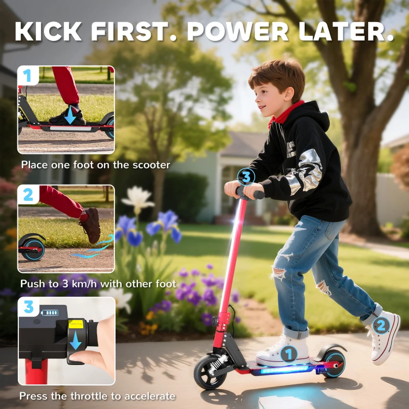 SPORTNOW Folding Electric Scooter for Kids, with Dual Brakes, Front Suspension, LED Colourful Lights, Red