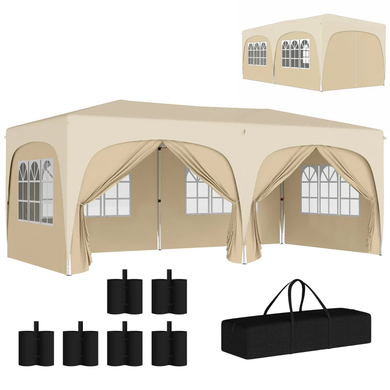 Outsunny 3 x 6 m Pop-up Pavillon mit Seitenwänden, UPF50+ höhenverstellbares Gartenzelt mit Tragetasche und Sandsäcken