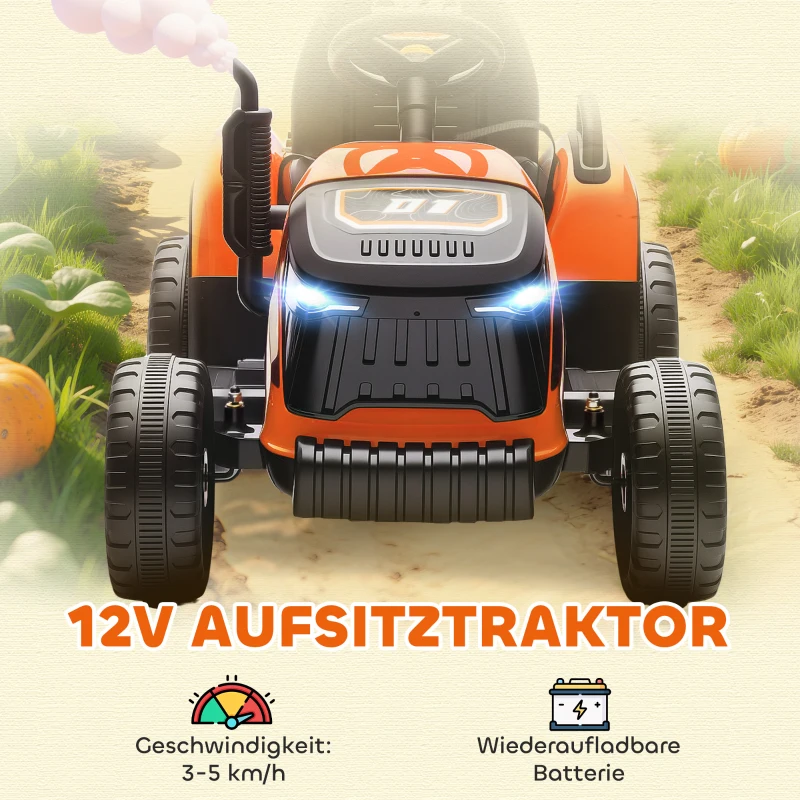 AIYAPLAY Elektrischer Kindertraktor, Aufsitz-Traktor mit Fernbedienung, Soft-Start, für Kinder im Alter von 3-8 Jahren, Orange(m-4)