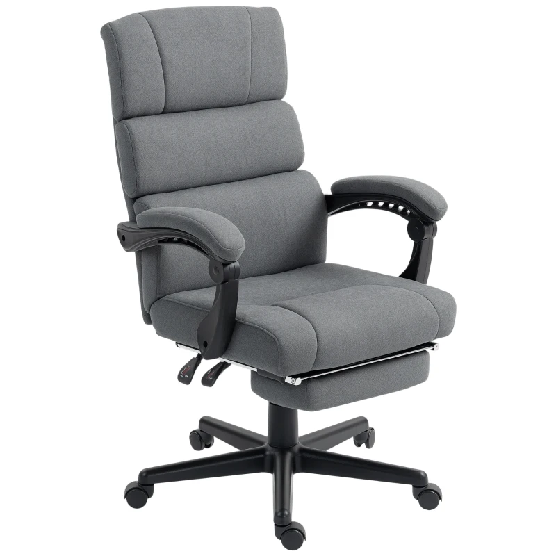 HOMCOM Silla de Oficina Acolchada con Cojín Lumbar y Reposacabezas, Ajustable en Altura, con Ruedas, Gris