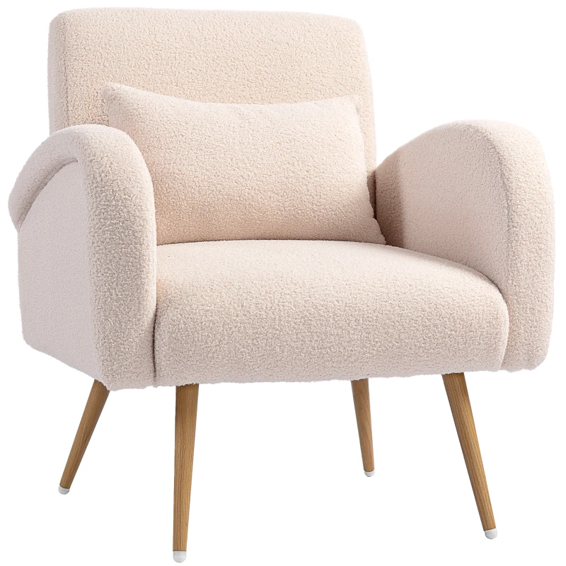 HOMCOM Fauteuil de Salon Moderne en Tissu Teddy avec Coussin Lombaire Amovible, 77x77x83 cm, Beige