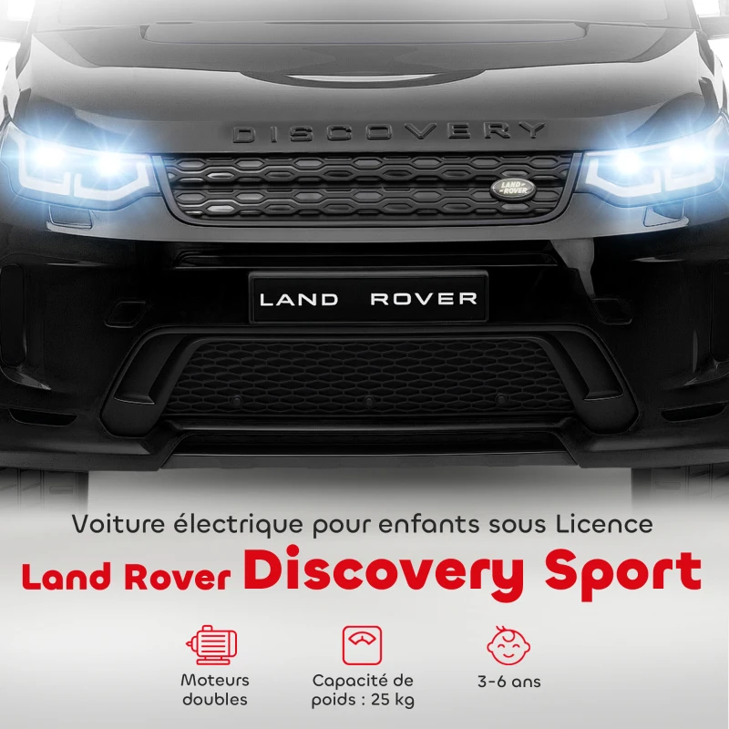 AIYAPLAY Voiture électrique pour enfants Land Rover Discovery Sport, 12V avec télécommande, lumières LED, pour 3-6 ans, noir(m-4)