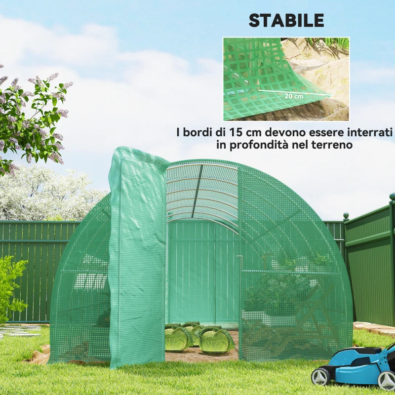 Outsunny Serra per Orto a Tunnel con Porta e 8 Finestre, Serra da Giardino in PE e Metallo Zincato, per Coltivazaione Piante, 600x300x200cm