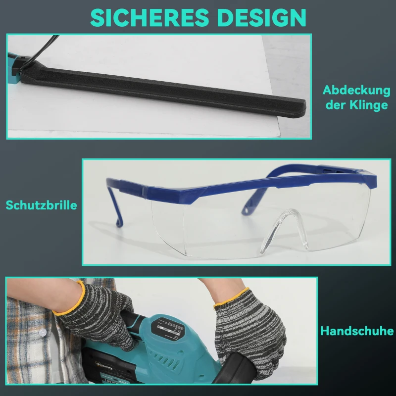 Outsunny Elektro Heckenschere Akku Elektrischer Heckenschneider mit 51cm Schnittlänge Motor, Akku Blau