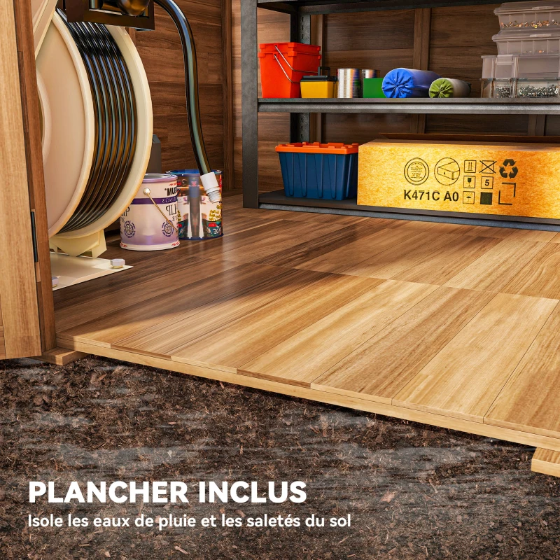 Outsunny Abri de jardin 2,88m² cabane à outils extérieur en bois toit étanche avec fenêtre transparente, plancher inclus